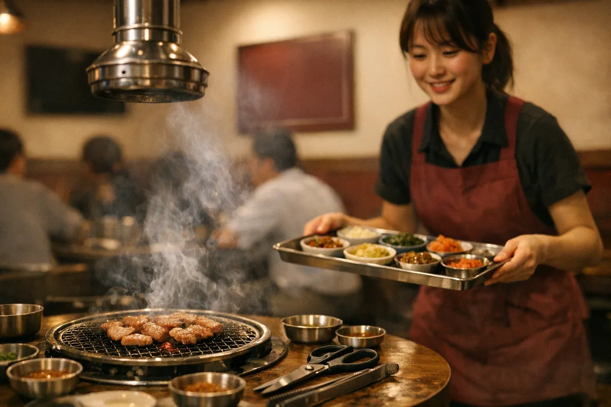 돼지고기 구이/찜 매장의 포스기 결제 장면