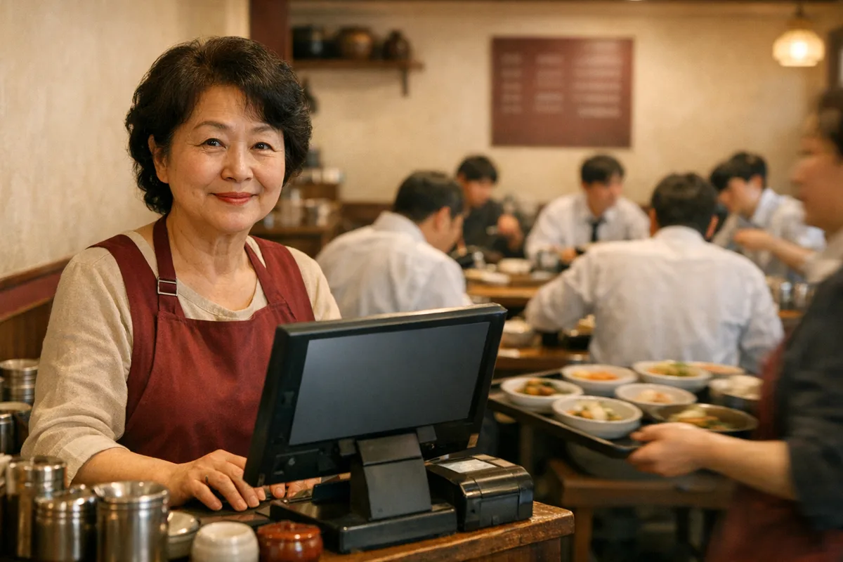 구내식당 매장의 포스기 결제 장면