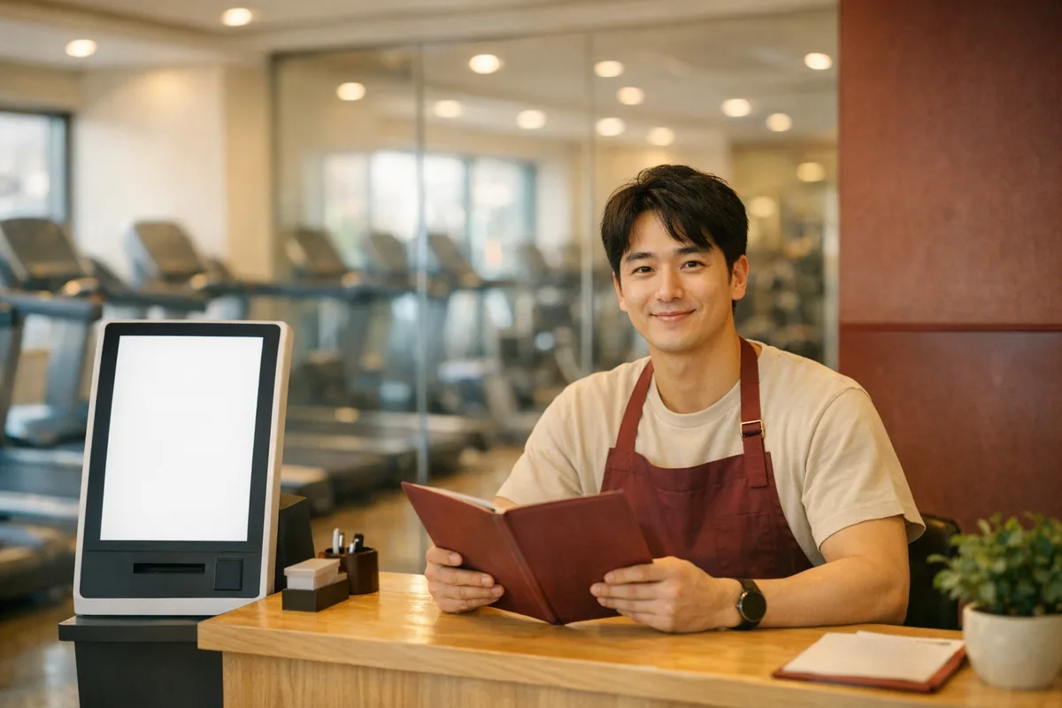 헬스장 매장의 포스기 결제 장면