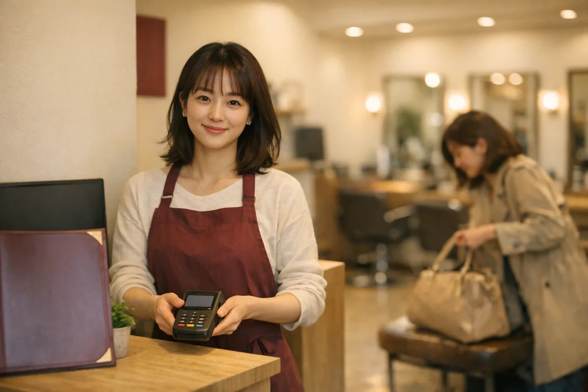 미용실 매장의 포스기 결제 장면