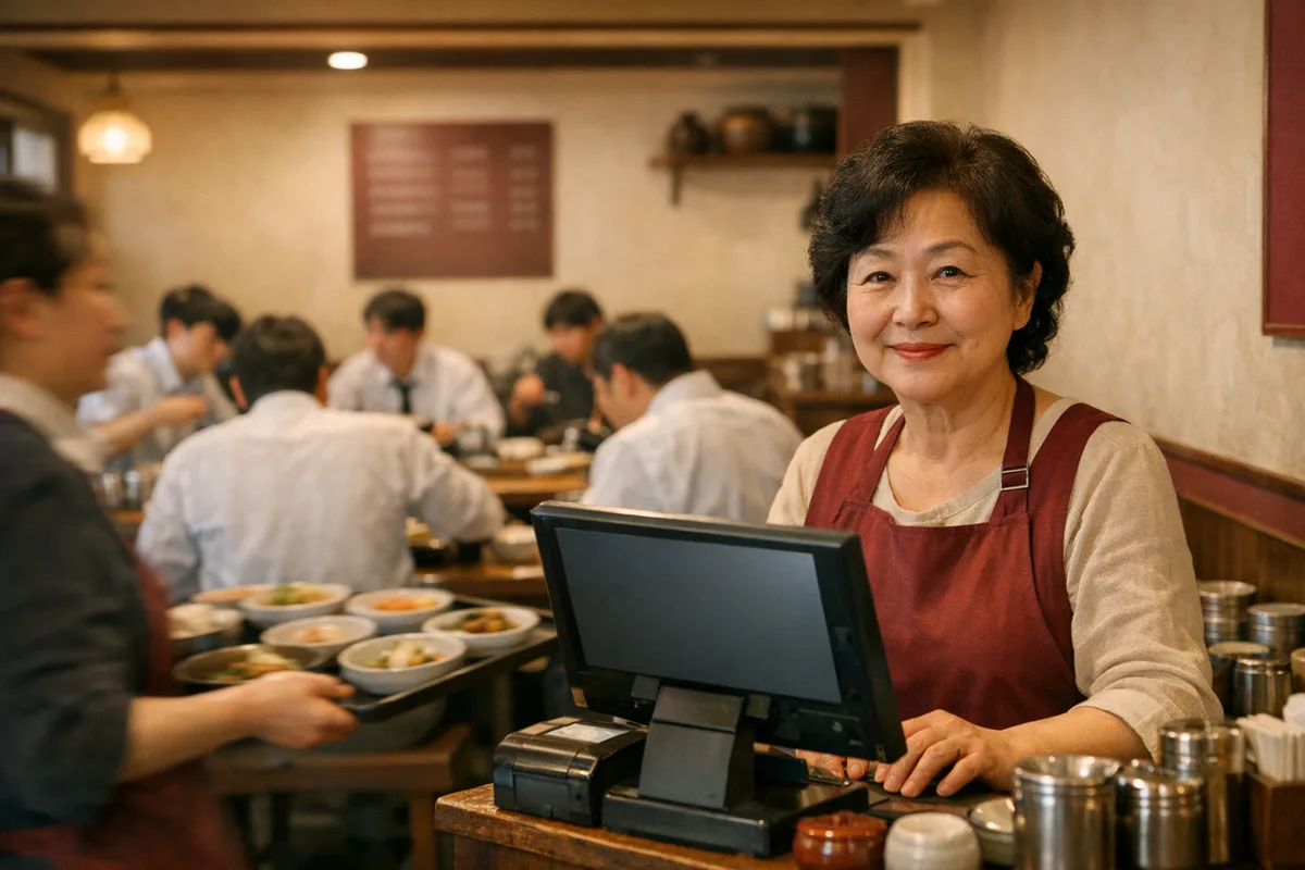 백반/한정식 매장의 포스기 결제 장면
